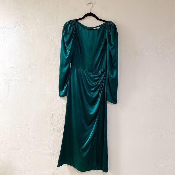 Reformation Cassis Silk Midi Dress in Emerald Green Size 2 - Picture 1 of 8